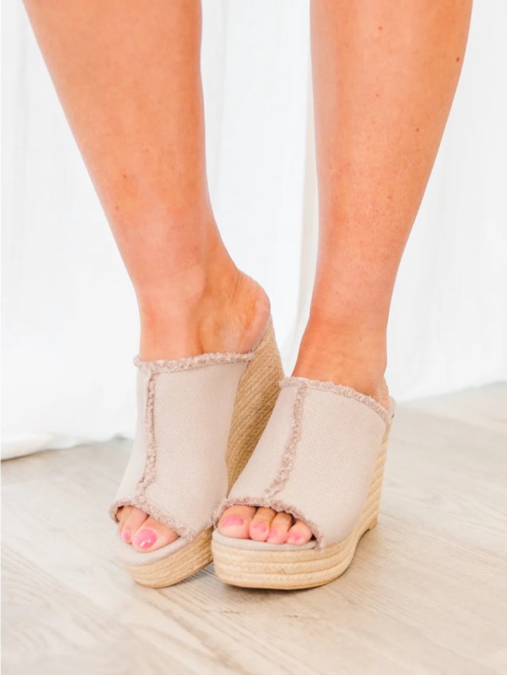 Neutral Beige Espadrille Wedge Sandals - Size 8.5